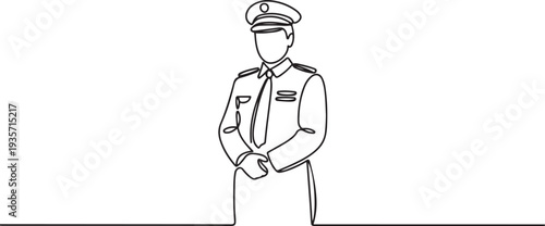 a state official wears a uniform while being respectful . Professional work job uniform.one line vector illustration with white background