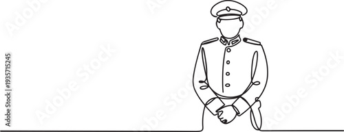a state official wears a uniform while being respectful . Professional work job uniform.one line vector illustration with white background