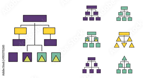 Collection of various hierarchical organizational chart diagrams