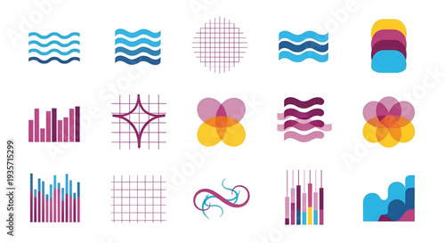 Abstract geometric and wave patterns with bar graphs for design projects