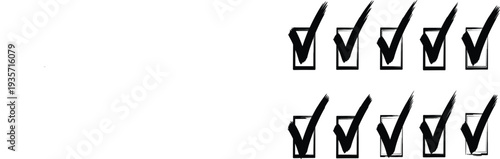 A collection of ten checkmarks in black and white
