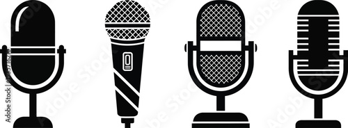 Four different types of microphones in black and white silhouette
