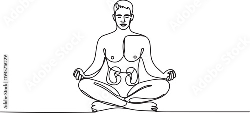 continuous line drawing of male Kegel exercises.one line drawing of man doing kegel exercises.one line vector illustration with white background