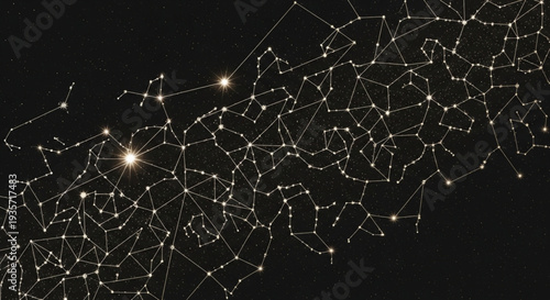 Abstract network of glowing connections and nodes on a dark background.
