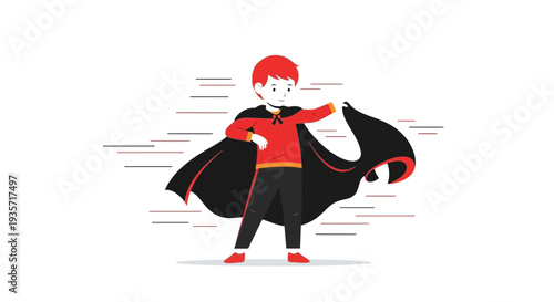 Young Hero Soaring With Majestic Cape In A Dynamic Flight Pose Capturing Imagination