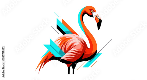 Vibrant flamingo illustration against white background decorative design