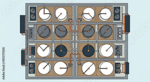 Aerial view of a DJ turntable setup with multiple decks.