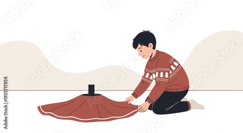 Young Person Adjusting Tablecloth For Festive Gathering