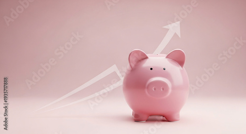 Savings Concept Concept with pink ceramic piggy bank in Bull market Market Environment