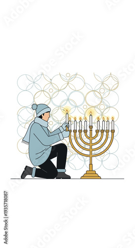 Young Person Illuminates Menorah For Hanukkah Celebration