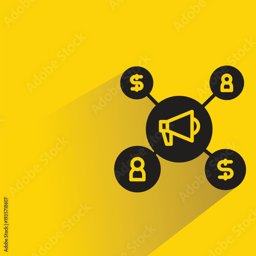 marketing network icon with shadow on yellow background
