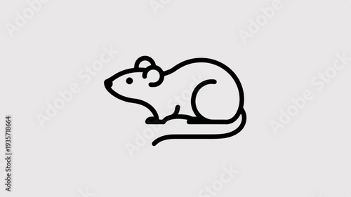 Simple black line drawing of a mouse sitting on a plain background minimalistic animal illustration