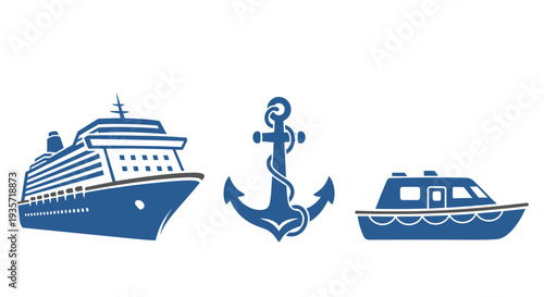 A graphic illustration of nautical symbols on transparent background