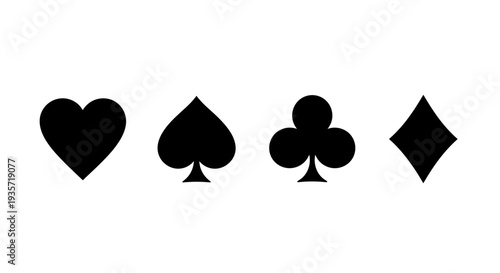 Four black playing card suits on transparent background