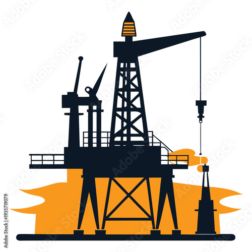 Offshore oil drilling platform extracting crude resources from the sea with potential spill