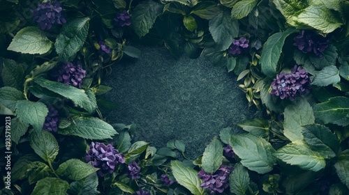 Floral wreath frame on dark backdrop