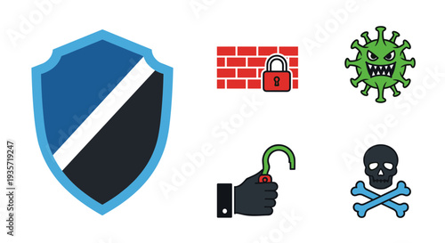 A collection of cybersecurity and threat icons on transparent background