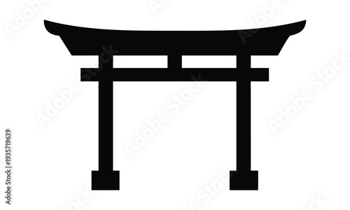 Black Japanese Torii Gate Silhouette Vector Icon