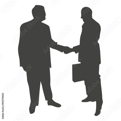 Two businessmen shaking talking silhouette