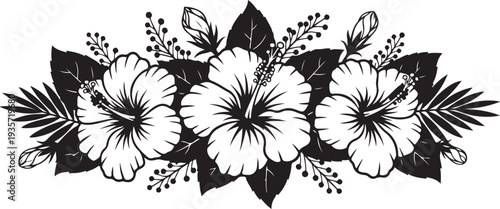 Perfect for summer designs, tattoo art, logo creation, wall decals, invitations, and Hawaiian-inspired projects. Elegant black botanical artwork for versatile creative use.