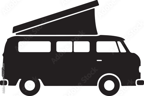 Black Pop Top Camper Van Vector Illustration isolated PNG with Transparent Background