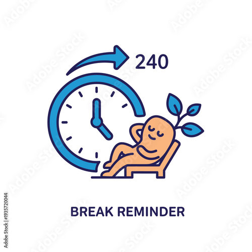 Take A Break Reminder Icon - Clock with Person Resting and Plant Elements