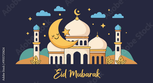 Happy Eid al Fitr. Flat Realistic Balloon IDUL FITRI means Eid al Fitr. Eid Mubarak Poster Design with Ketupat and Lantern