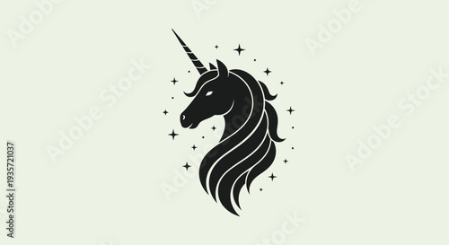 Mystical Unicorn Head Silhouette with Stars on Light Background