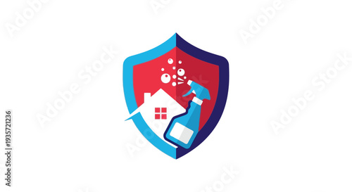 Home cleaning shield protection, spray bottle and bubbles, house icon