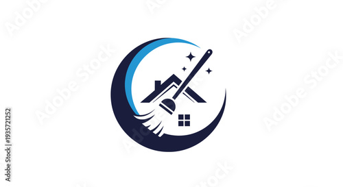 Creative Cleaning Service Logo with Broom and House Icon