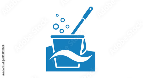 Bucket with Mop and Bubbles Icon - Cleaning and Hygiene Symbol