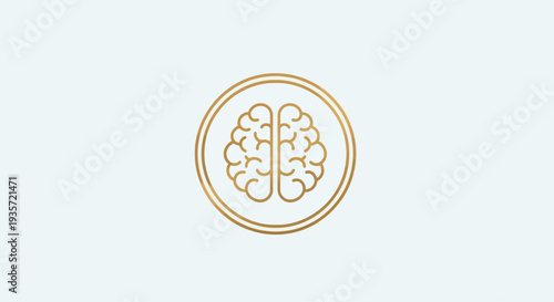 Golden brain icon in a circle on a light blue background, symbolizing intelligence and ideas.
