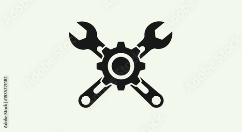 Crossed wrenches and gear icon symbolizing repair, mechanics, industry, and teamwork
