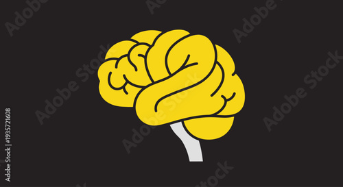 Yellow Brain Illustration on Dark Background, Symbolizing Ideas and Intelligence