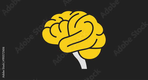 Bright Yellow Brain Icon on Dark Background - Concept of Ideas and Intelligence