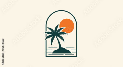 Retro Sunset Palm Tree Island Logo Design