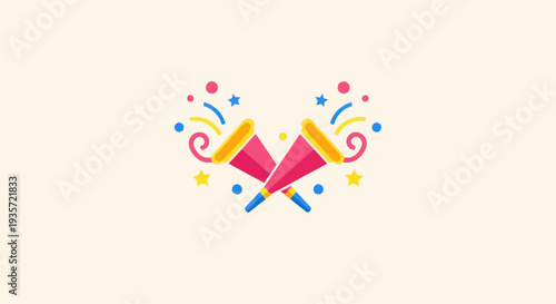 Celebration Party Horns with Confetti and Stars - Festive Event Icon