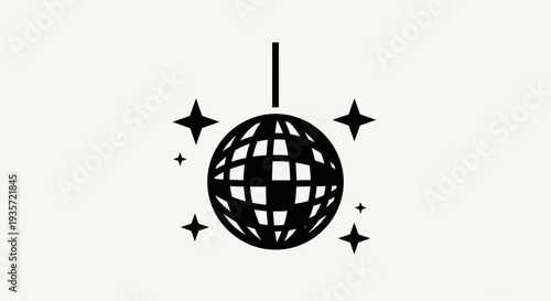 Disco ball icon with sparkles, vector illustration
