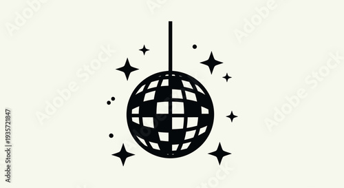 Disco ball with stars, minimalist illustration