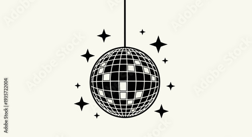 Disco ball with stars and sparkles, retro party light, isolated on cream background
