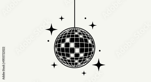 Retro Disco Ball with Sparkling Stars on White Background