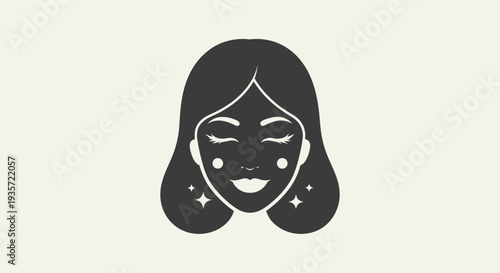 Sparkling Female Face Avatar Icon - Minimalist Beauty and Wellness Concept