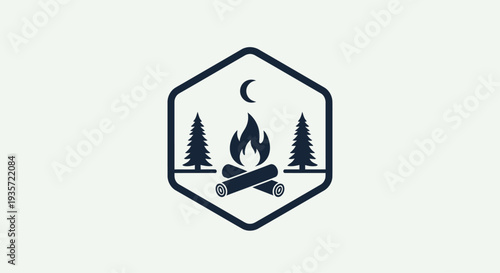 Campfire, Trees, and Moon Emblem Logo Badge