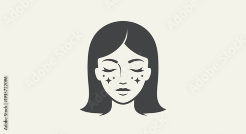 Minimalist vector illustration of a woman's face with stars and sparkles on cheeks.
