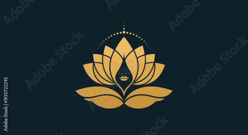 Golden Lotus Flower Logo with Face and Third Eye, Spiritual Symbol