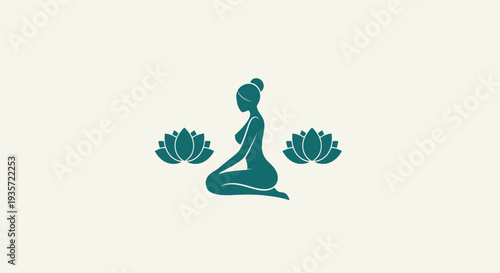 Serene Woman Meditating in Lotus Pose with Flowers, Calmness Icon