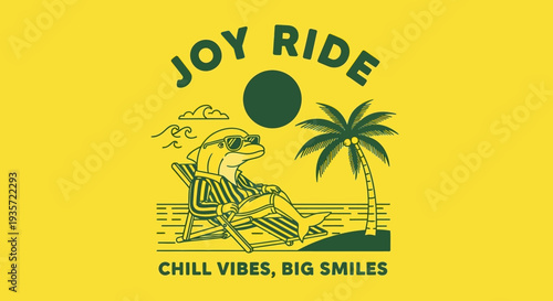 Cartoon Surfer Relaxing on Beach Chair.