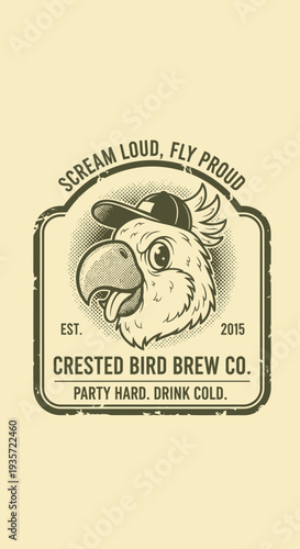 Crested Bird Brew Co Parrot Logo Design.