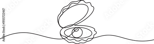 Open pearl shell continuous one line drawing. Single line art open pearl shell.one line vector illustration with white background