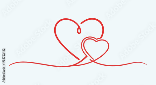 Two Red Hearts Intertwined with Continuous Line Art